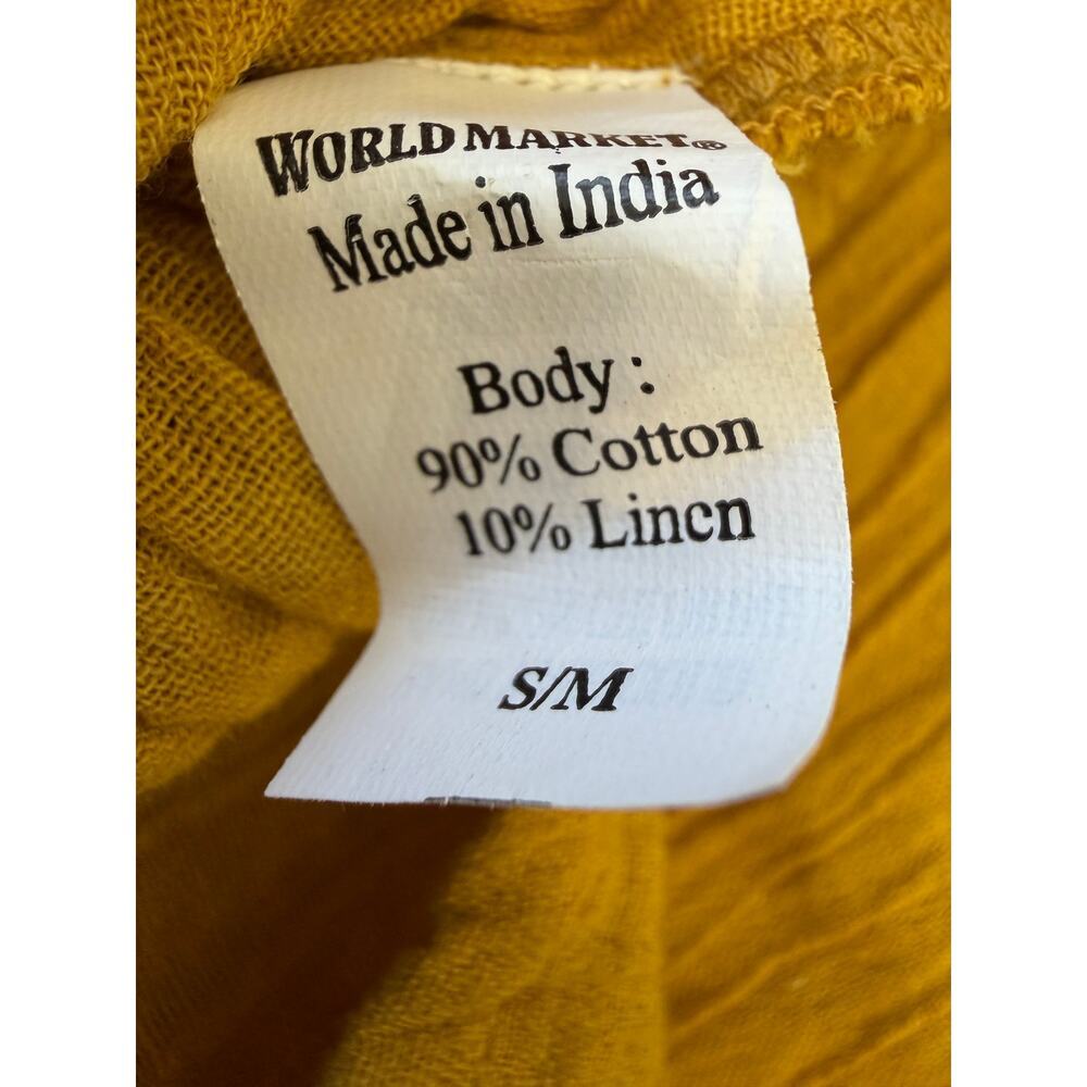 World Market Mustard Yellow Ruffle Sleeve Top Size S/M Boho Lightweight - Picture 5 of 6